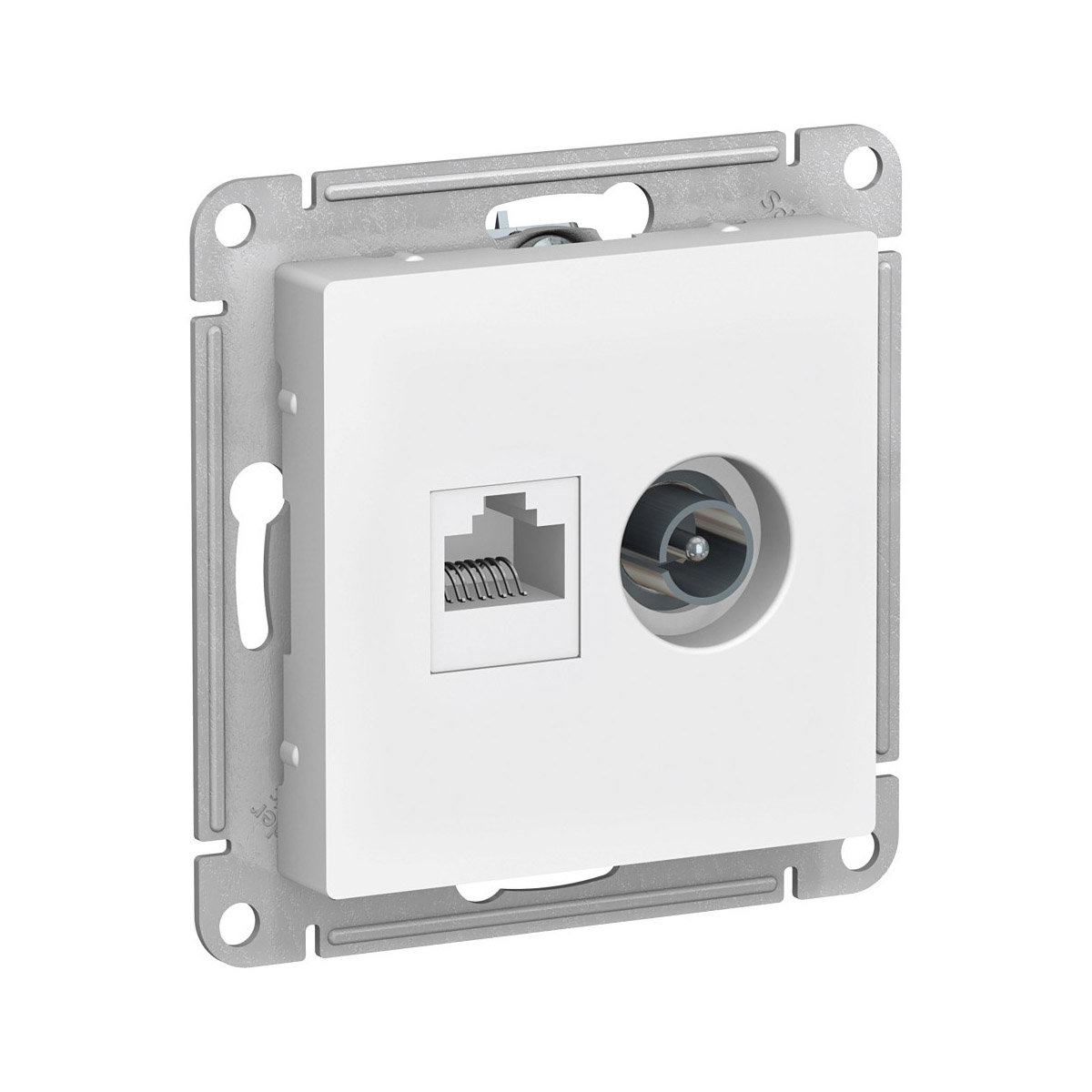 Розетка компьютерная и телевизионная "atlasdesign" tv+rj45 (механизм) белый (1/10/60) "schneider"