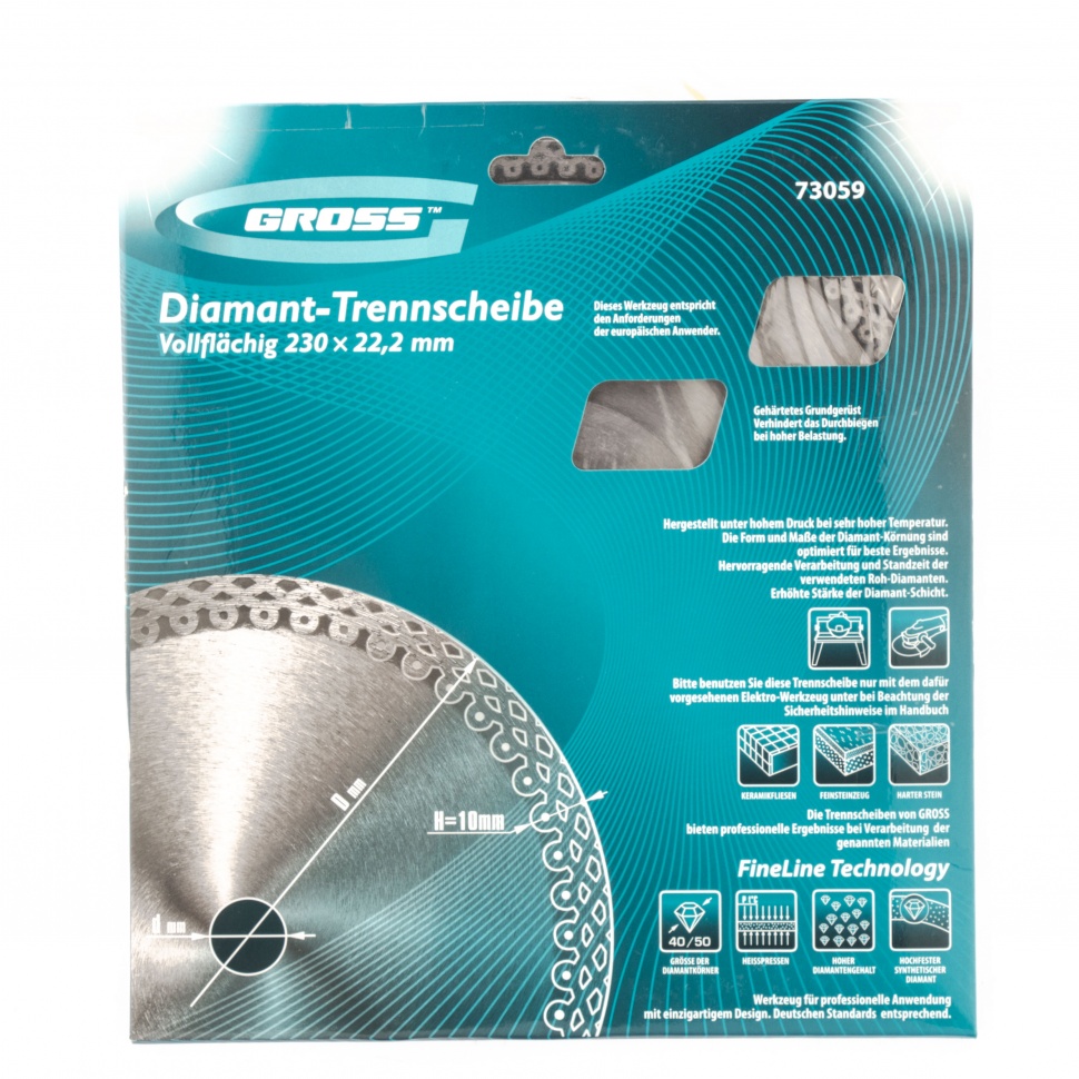Диск алмазный, 230 х 22.2 мм, тонкий, сплошной (Jaguar), мокрая резка Gross (73059)