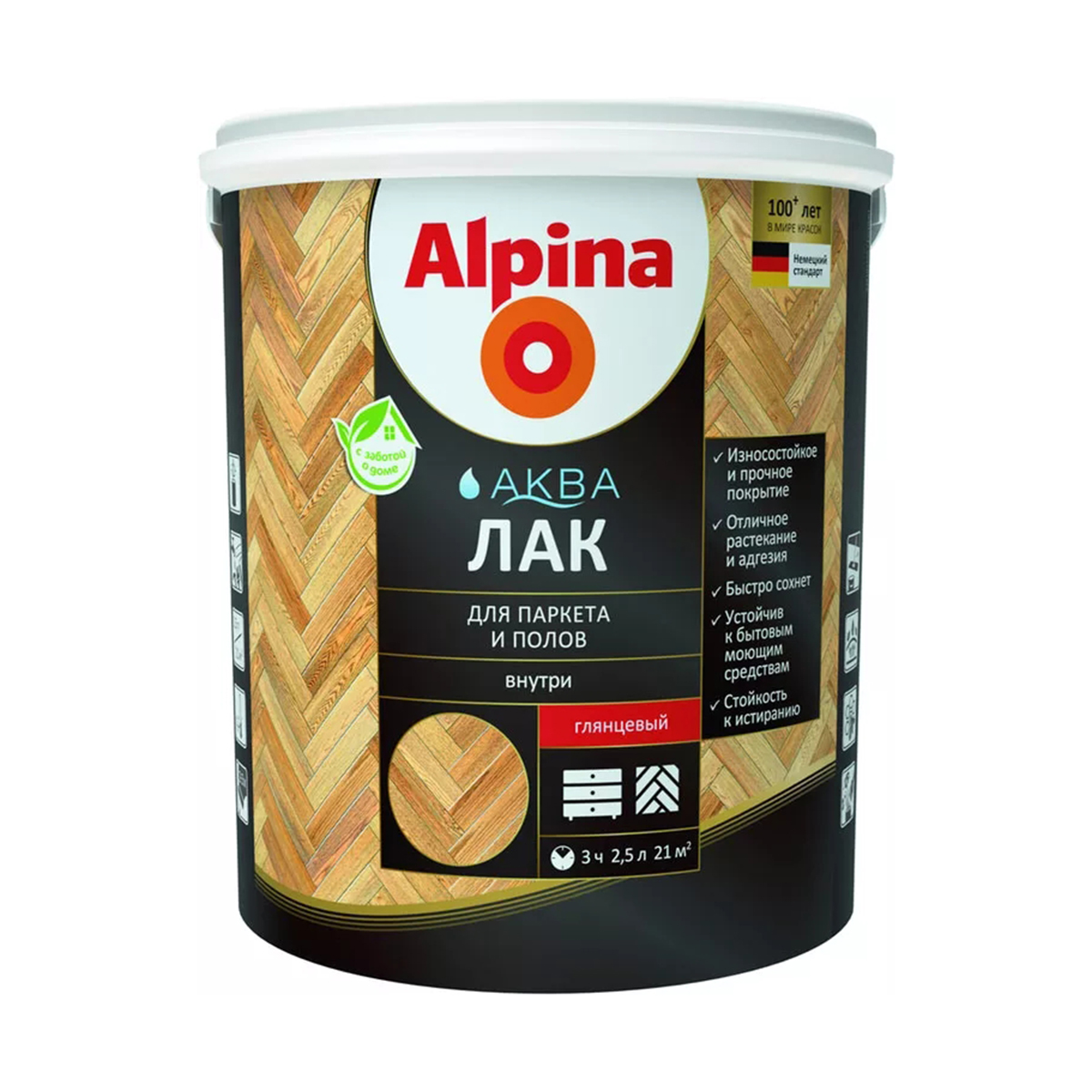 Лак акриловый "аква" паркетный глянц. 2,5 л (1/4) "alpina"