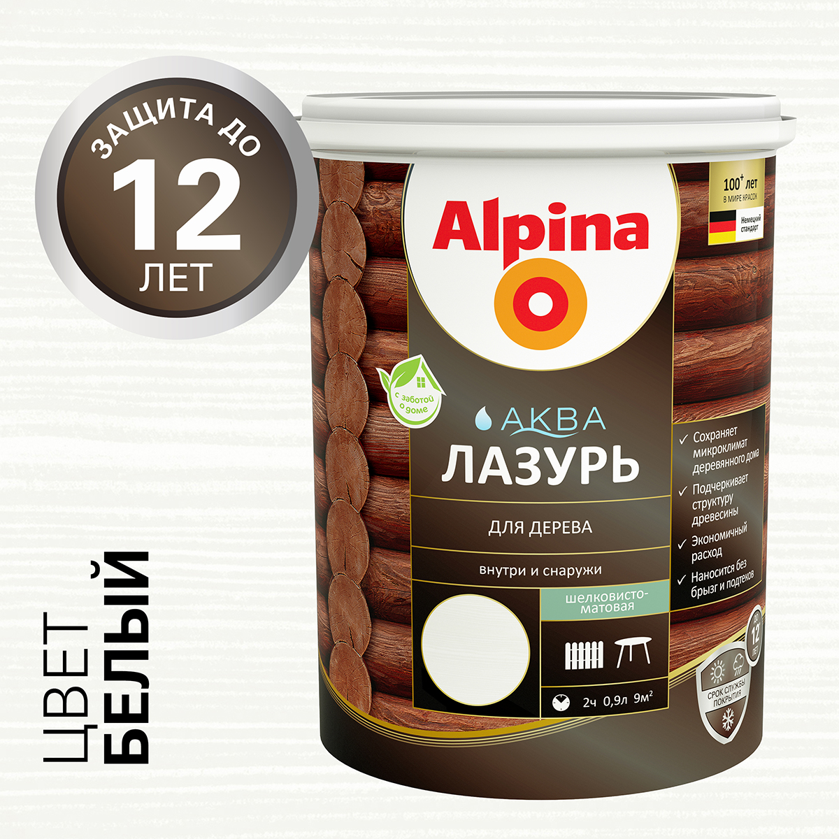Лазурь деревозащитная "аква" белая  0,9 л (1/6) "alpina"