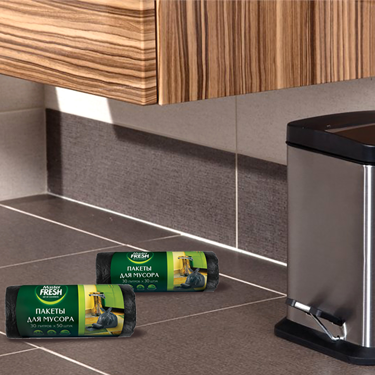 Пакеты для мусора 30 л рулон 30 шт. (черные) 7 мкм (1/50) "master fresh"