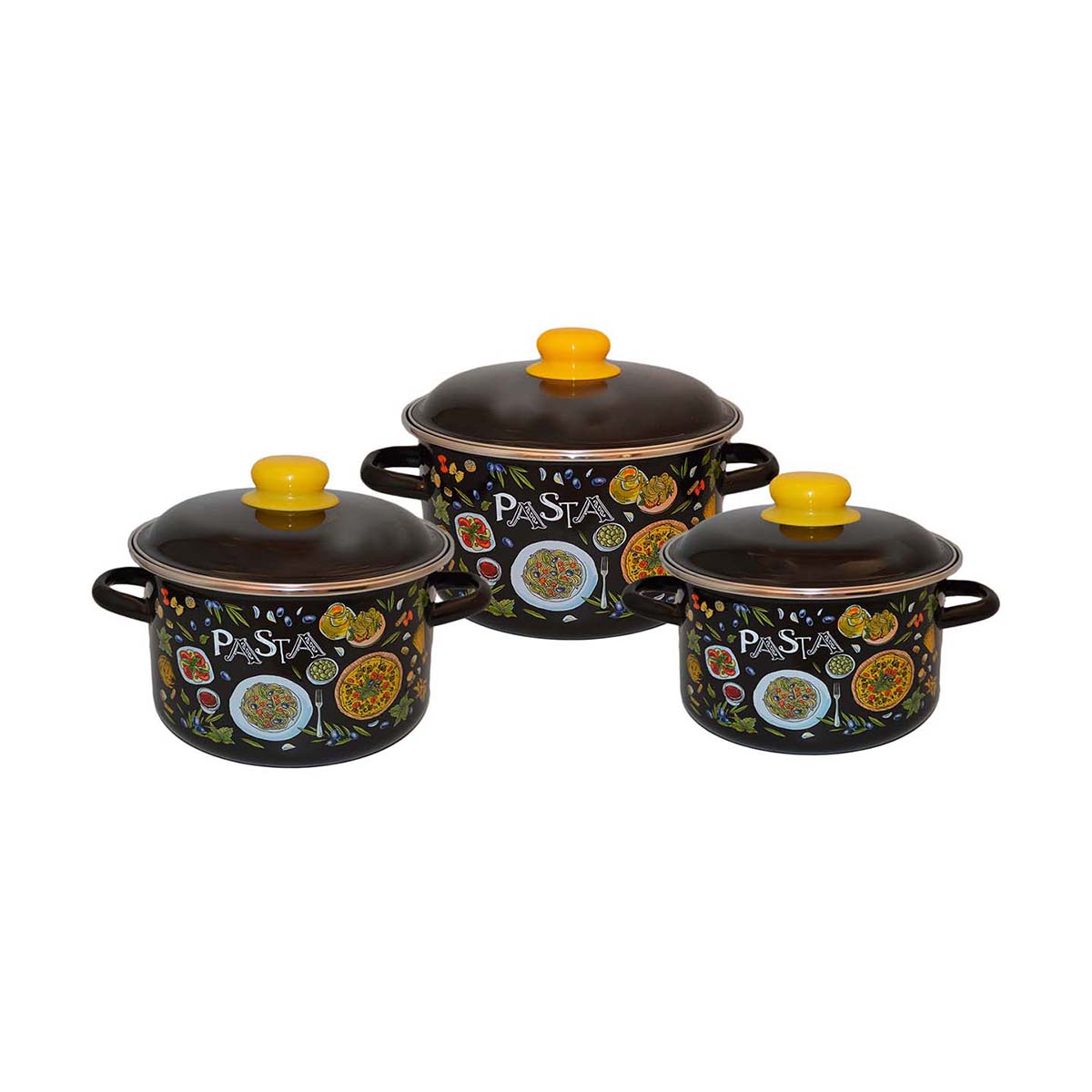 Набор кастрюль эмалиров. №02 "pasta" черн. (2 + 3 + 4 л) "стальэмаль"  1kb021m