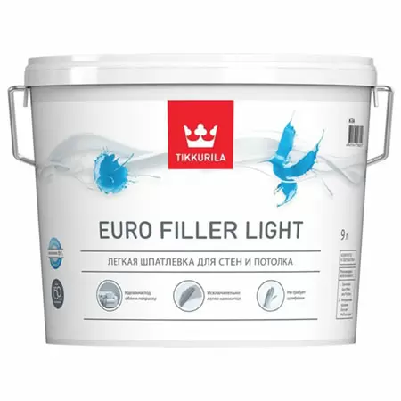 TIKKURILA EURO FILLER LIGHT шпаклевка финишная легкая для стен и потолков (9л)