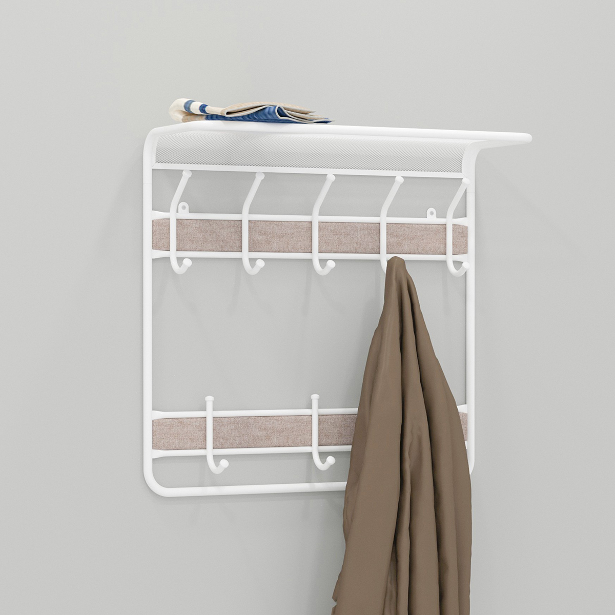 Вешалка настенная с полкой "гранада 22" (8 крючков) 600*220*580 мм белый (1) вспг22 б