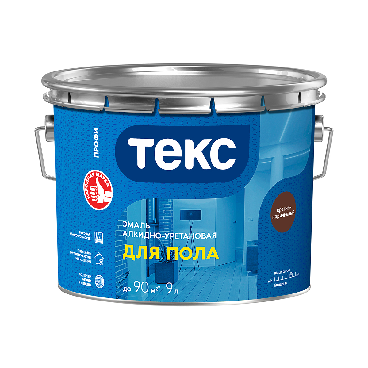 Эмаль "профи" для пола алкидно-уретан. красно-коричневая 9 л (1) текс