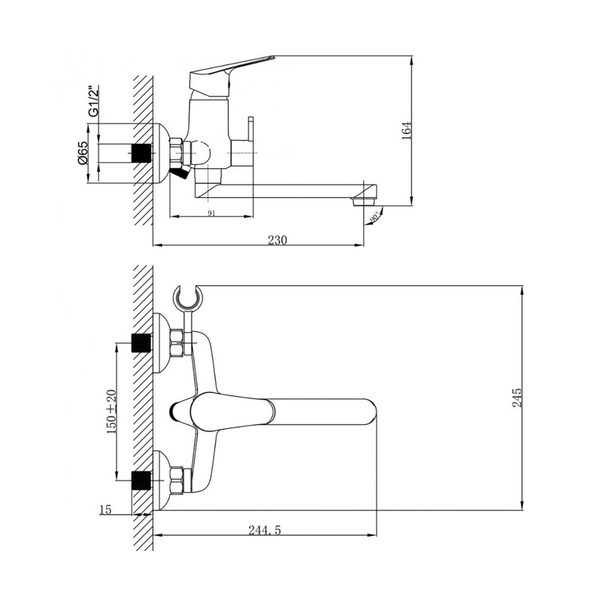 Смеситель для ванн "partner"  lm6513c  длинный плоский излив (1/8) "lemark"