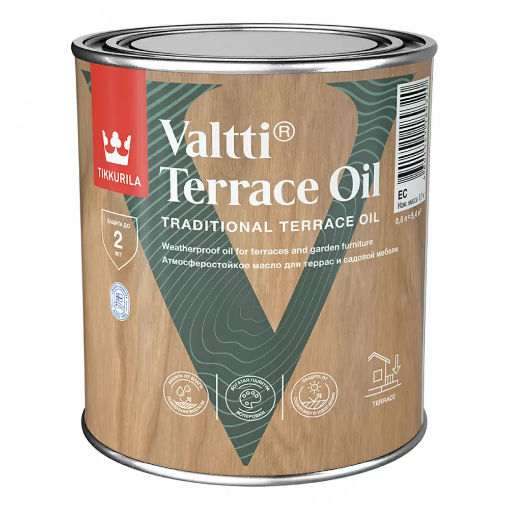 TIKKURILA VALTTI TERRACE OIL масло для террас и садовой мебели, бесцветный (0,9л)