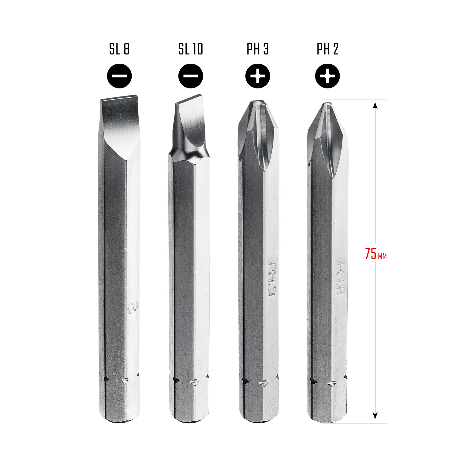 KRAFTOOL 75 мм, 4 шт, набор бит для ударной отвертки (25552)