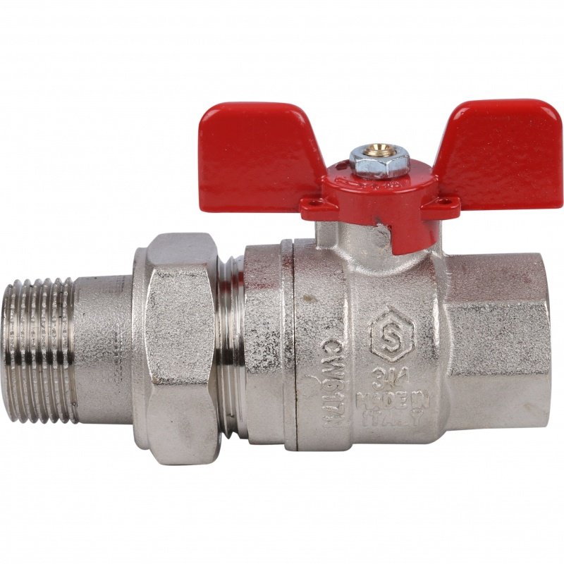 Кран шаровый STOUT ВН 3/4" с американкой бабочка красная