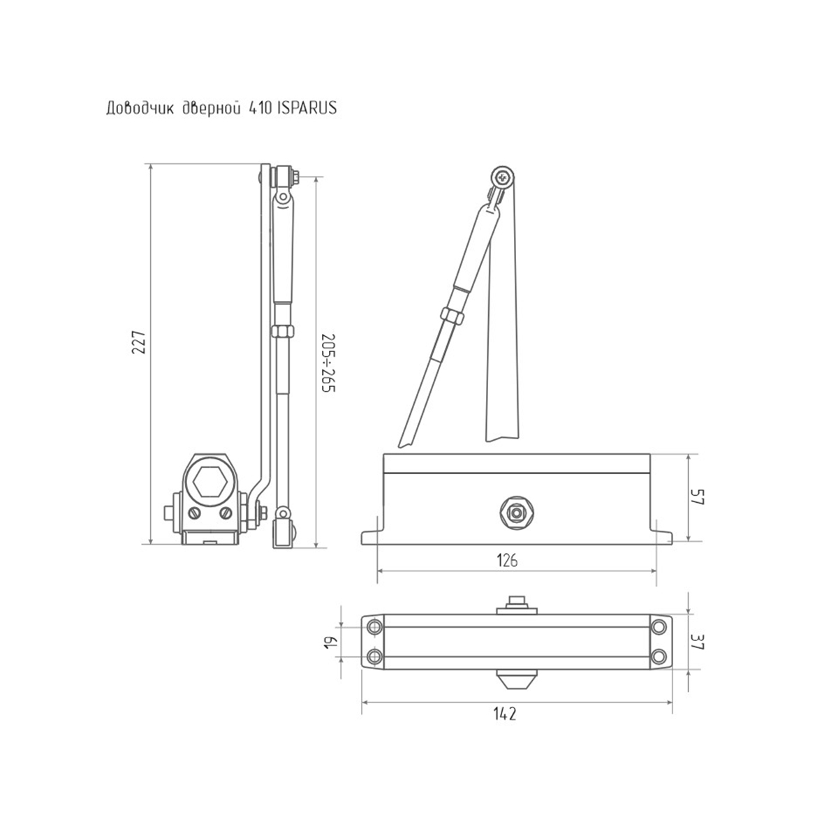 Доводчик дверной  410 isparus графит (масса двери 15-60 кг) (1/10) "нора-м"