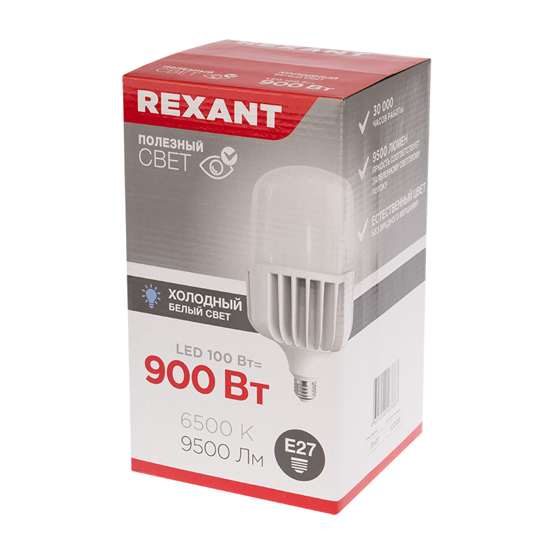 Лампа светодиод. "rexant" высокомощн. 100w e27 переход. на e40 6500 k 9500 лм, холодн. (1/8) 604-072