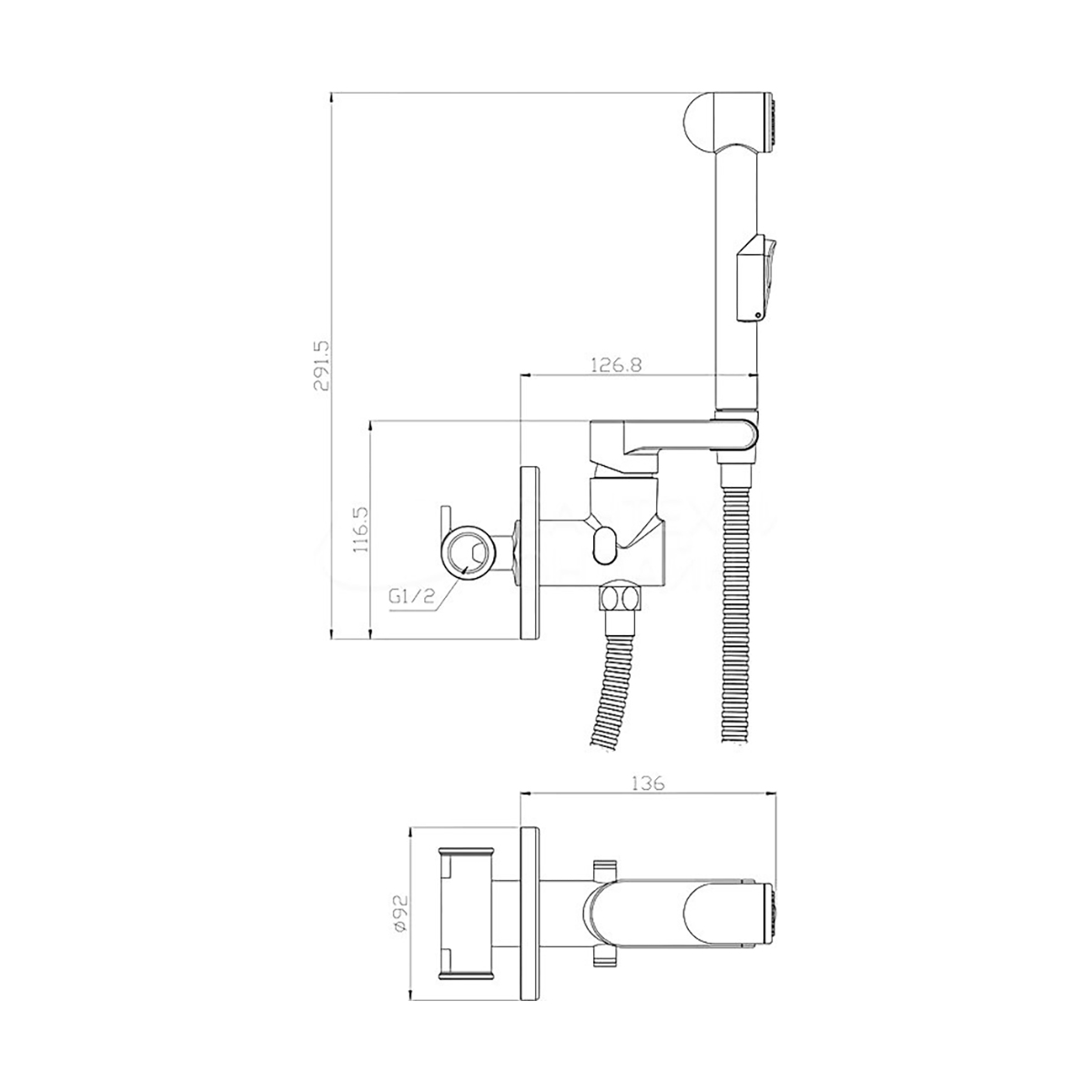 Смеситель с гигиеническим душем  x25-57 (встраиваемый) (1/12) "rossinka"