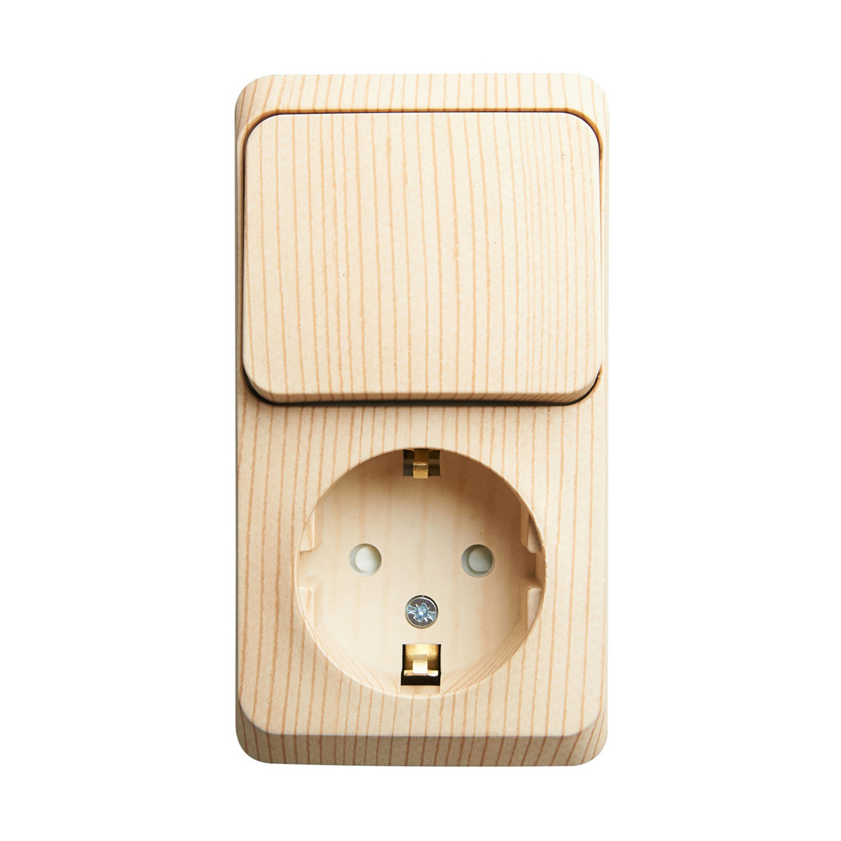 Блок комб. откр. уст. "этюд" 1 кл. выкл. + розетка с заземл. и шторк., сосна (1/10/80) "schneider"