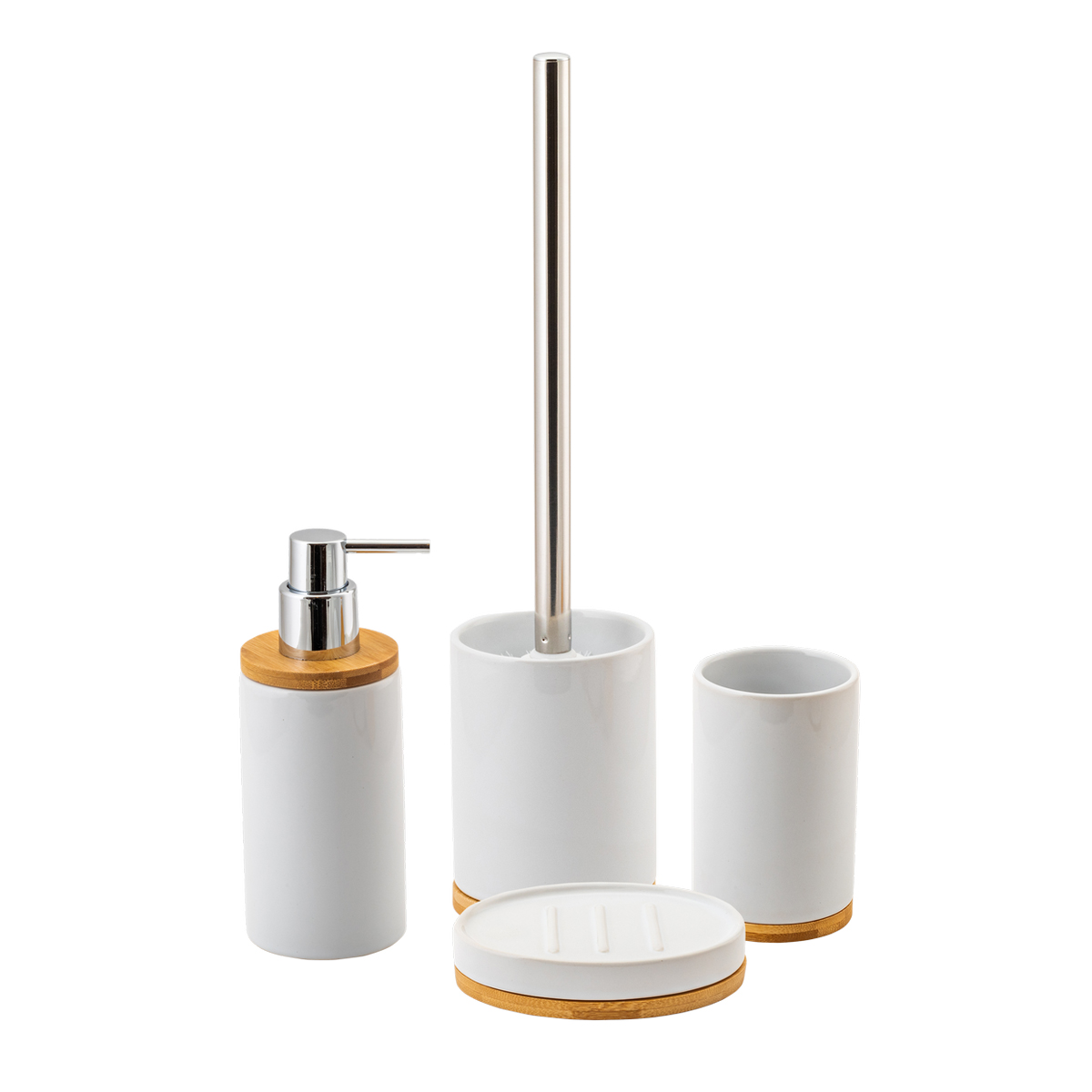 Дозатор для жидкого мыла "exo" керамика/бамбук (белый) (1/12) "аквадекор" swtk-8047-a