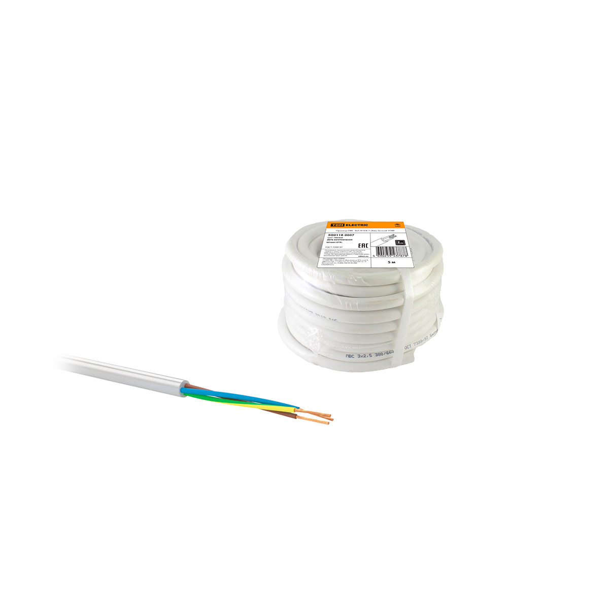 Провод пвс 3 х 1,5 мм² гост (бухта  5 м) белый (1/10) tdm sq0118-0007