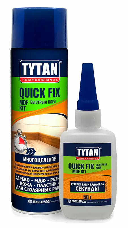 TYTAN PROFESSIONAL клей двухкомпонентный цианакрилатный для МДФ, прозрачный (400мл/100г)