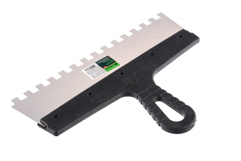 Шпатель из нержавеющей стали, 300 мм, зуб 10 х 10 мм, пластмассовая ручка Сибртех (85501)