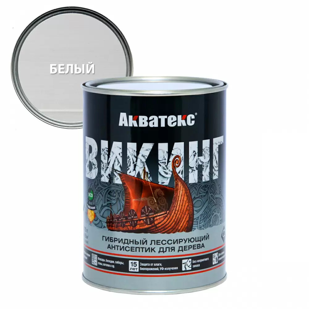 Акватекс Викинг антисептик для дерева гибридный лессирующий полуматовый, белый (0,75л)