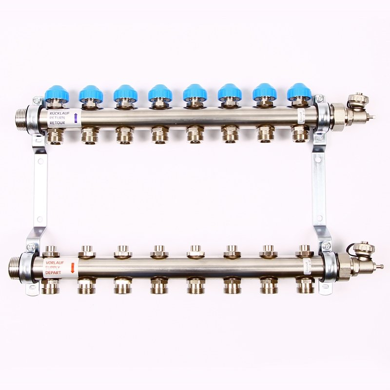 Колл. группа на 8 выходов UNI-FITT 1"x3/4" ЕК с термостатическими вентилями - нерж. сталь (Германия)