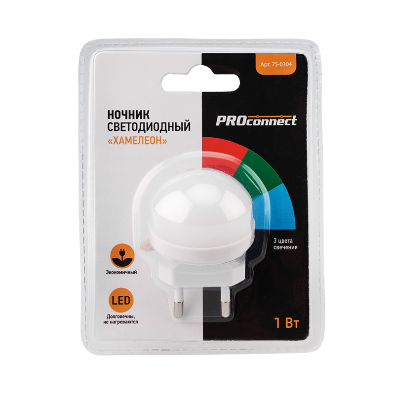 Ночник светодиод. "proconnect" мини, хамелеон, свечение 3 цвета (1/100) 75-0304