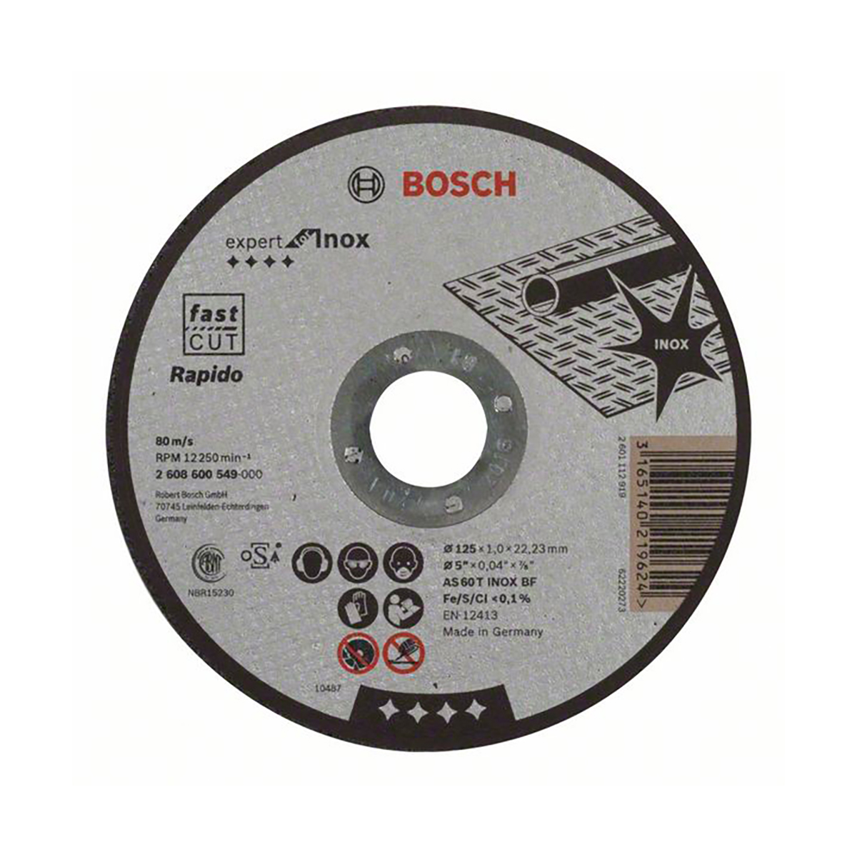 Круг отрезной по нерж. стали "expert for inox", rapido 125 х 1,0 х 22,2 мм (1) "bosch" 2608600549