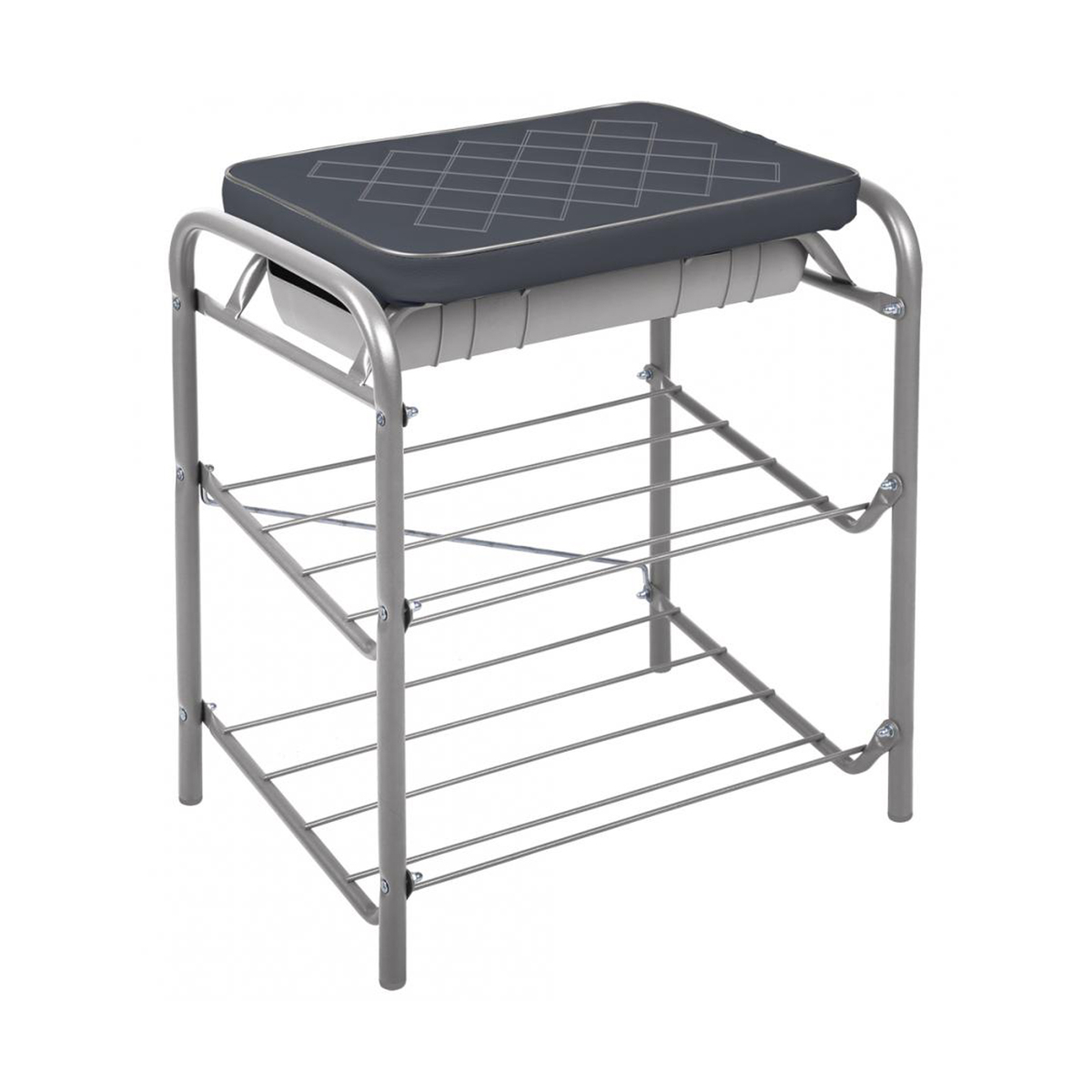 Банкетка 2 полки, мягкое сиденье с ящиком "haushalt" нб2/sl каркас серый 44 х 33 х 51,6 см "ника"