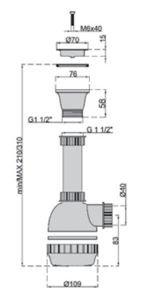 Сифон "Obri" для мойки с нерж. решеткой 1"1/2х40мм D=70мм M0470 MIANO