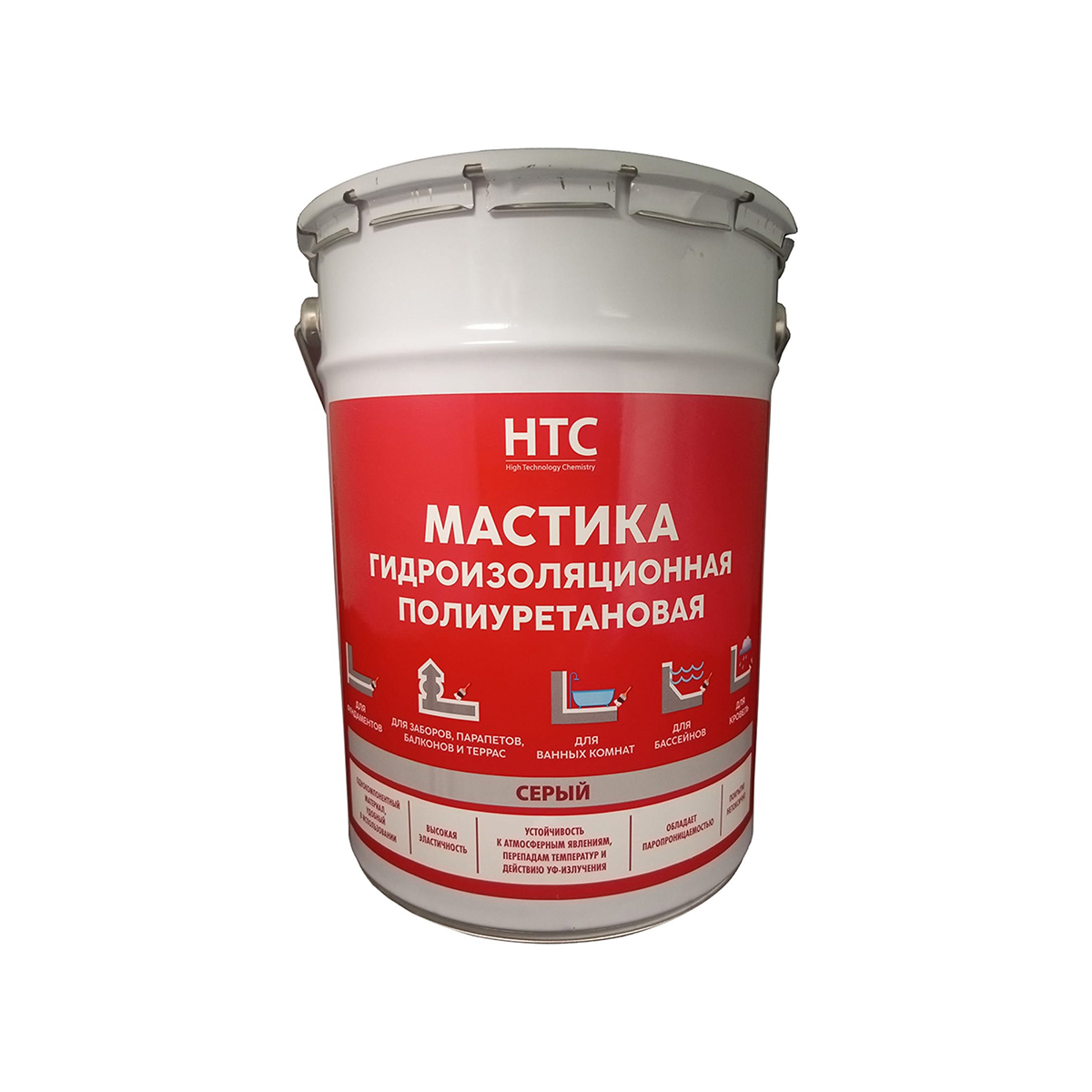 Мастика гидроизоляционная полиуретановая 6 кг серая (1) "htc"