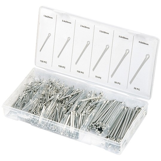 Набор шплинтов, S головки х L: 1.6 х 25.2, 3 х 25.2, 3 х 38, 3, 1 х 32, 3, 1 х 50.4 х 63 мм, 555 предметов Сибртех (47604)