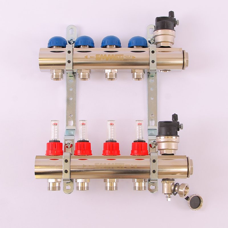 Коллектор 1" x М24 х 19 на 4 выхода EMMETI TOPWAY с расходомерами и вентилями