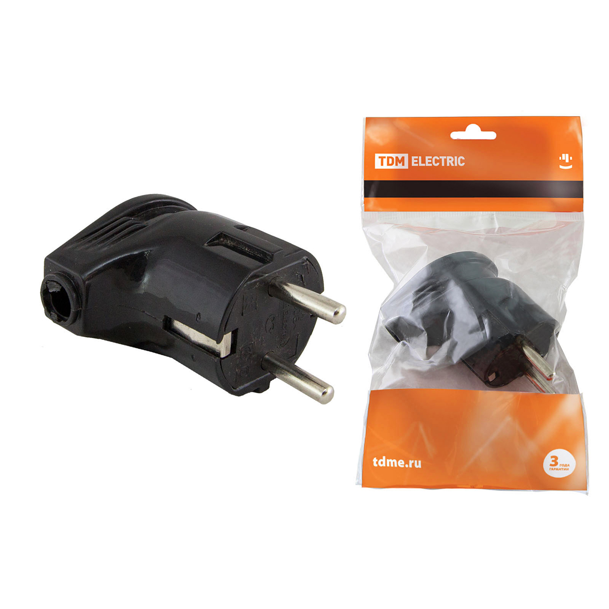 Вилка угловая с заземл. 16а 250в, черная (1/30/300) tdm sq1806-0008