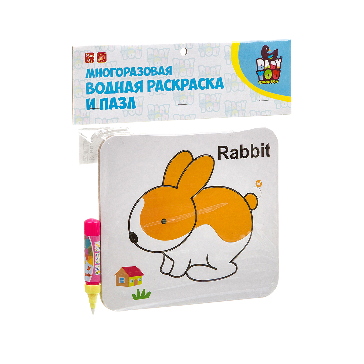 Раскраска-пазл многоразовый "кролик" 20,7*18,5 см "bondibon" вв3695