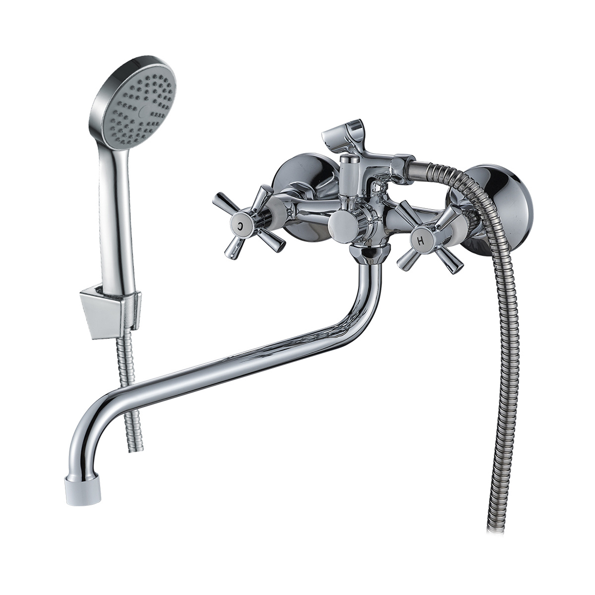 Смеситель для ванн dr51045-white двухвентильный, поворот. излив 300 мм (бел/хром) (1/12) "decoroom"