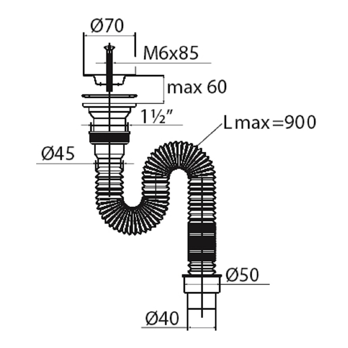 Сифон гофр. "элит" с нерж. чашкой 70 мм с хомутом жесткости (1/50) "вирпласт"