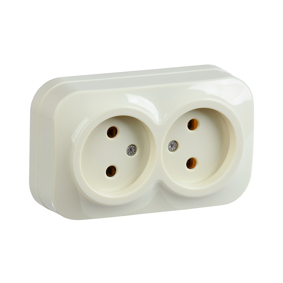 Розетка открыт. уст. "glory" 2-х местн. рс22-2-хк, 10а, кремовый (1/24/288) "iek"