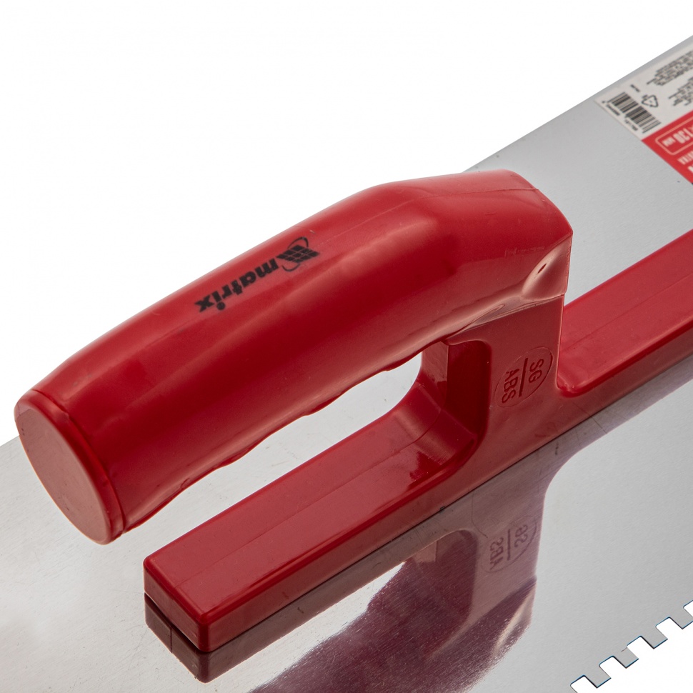 Гладилка из нержавеющей стали, 280 х 130 мм, зеркальная полировка, пластмассовая ручка, зуб 4 х 4 мм Matrix (86780)