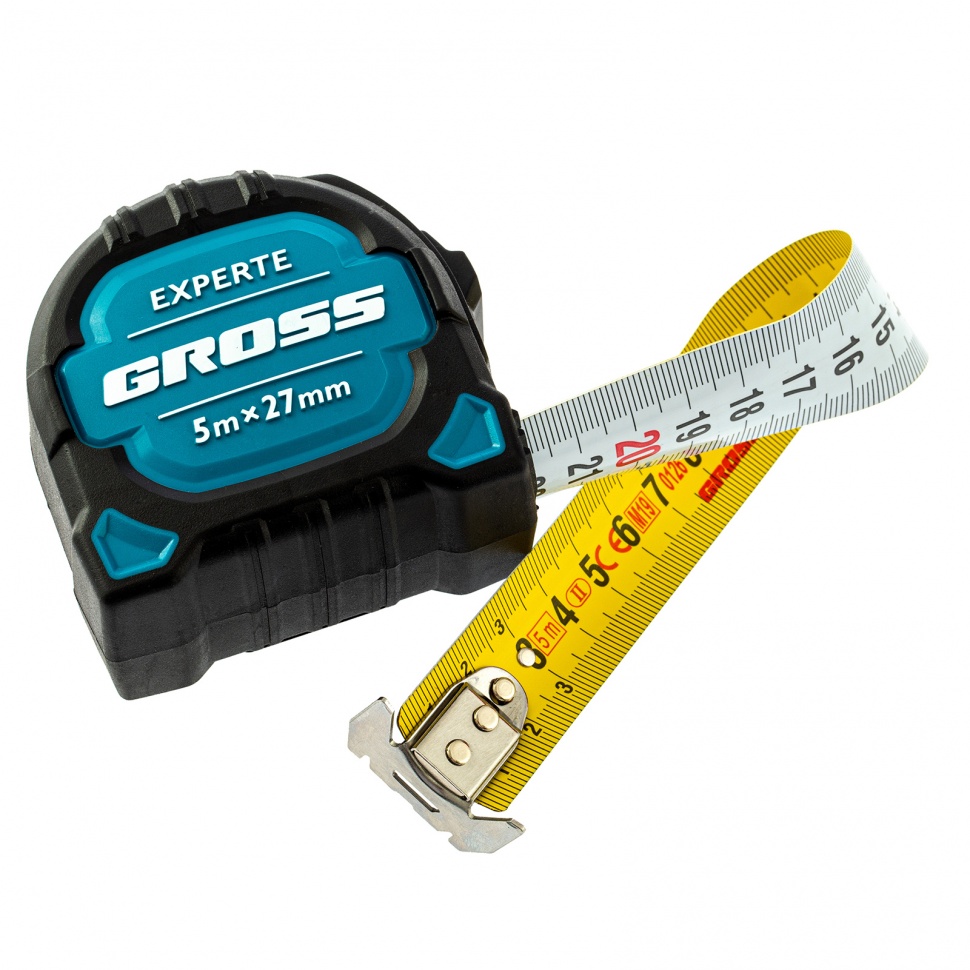 Рулетка Experte, 5 м x 27 мм, двухкомпонентный корпус, магнит, двухсторонняя разметка, нейлон Gross (32575)