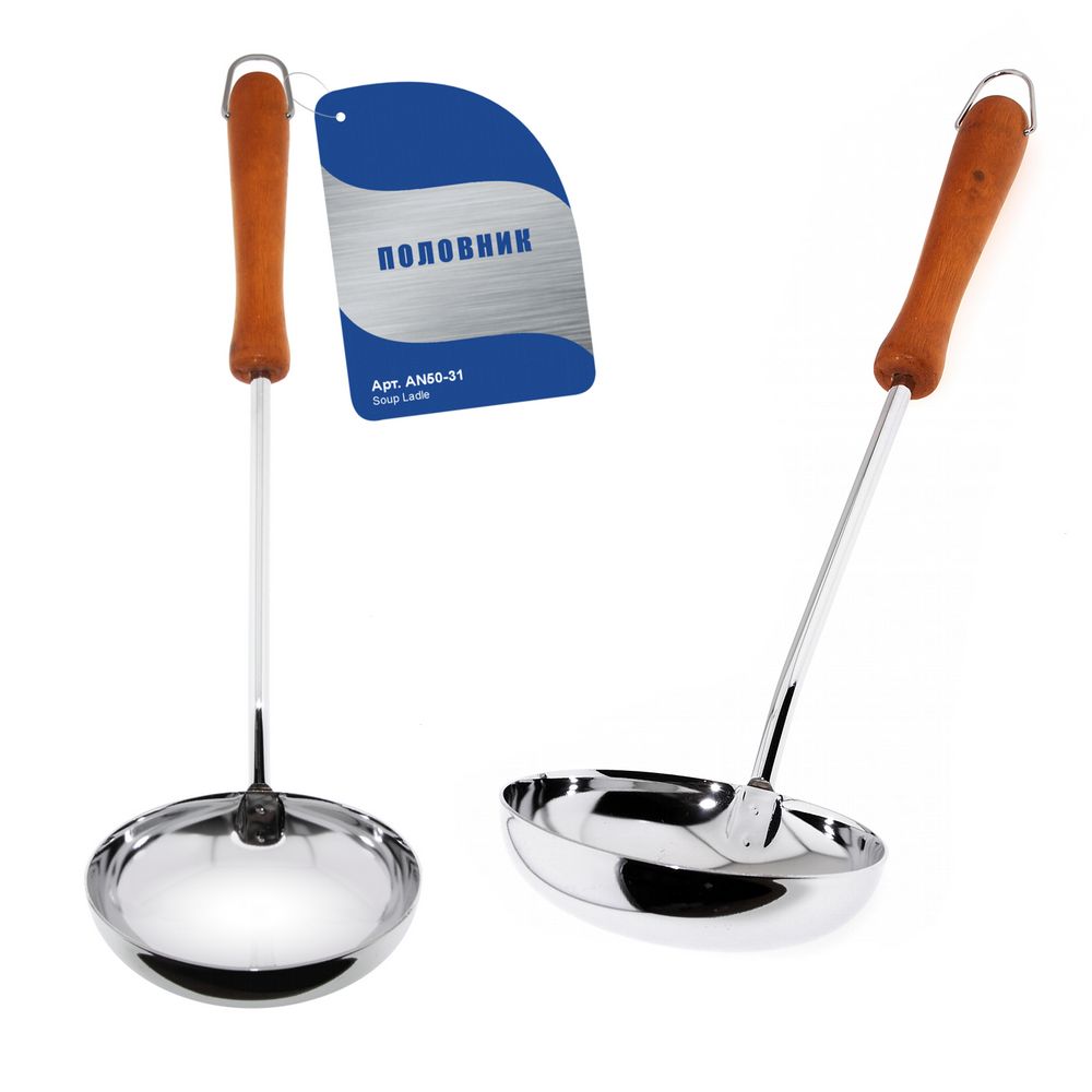 Половник хром., ручка дерев. (1/6/144) "мультидом" an50-31