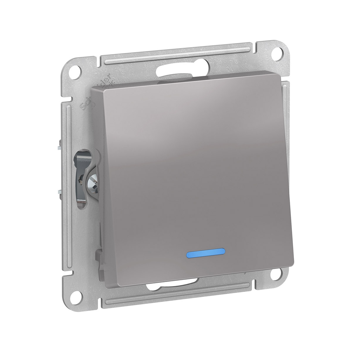 Переключатель "atlasdesign" 1 кл. с индикатором (механизм) 10а, алюминий (1/10/60) "schneider"