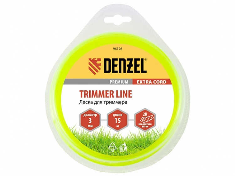 Леска для триммера двухкомпонентная, квадратная 3 мм x 15 м Extra cord Denzel (96126)