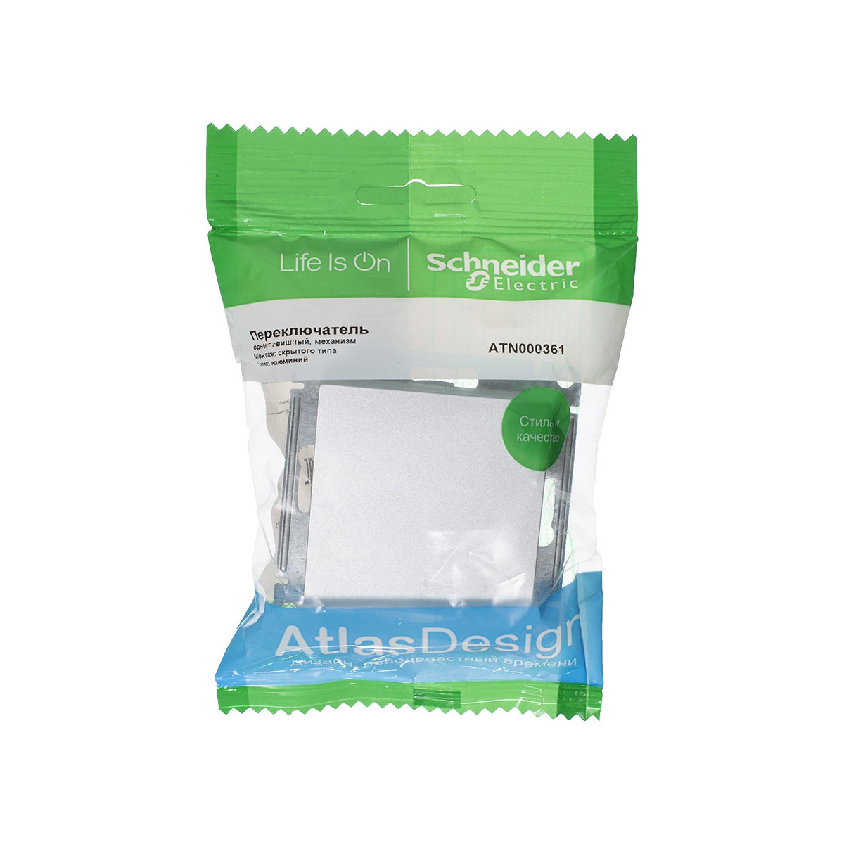 Переключатель "atlasdesign" 1 кл. (механизм) 10а, алюминий (1/10/60) "schneider"
