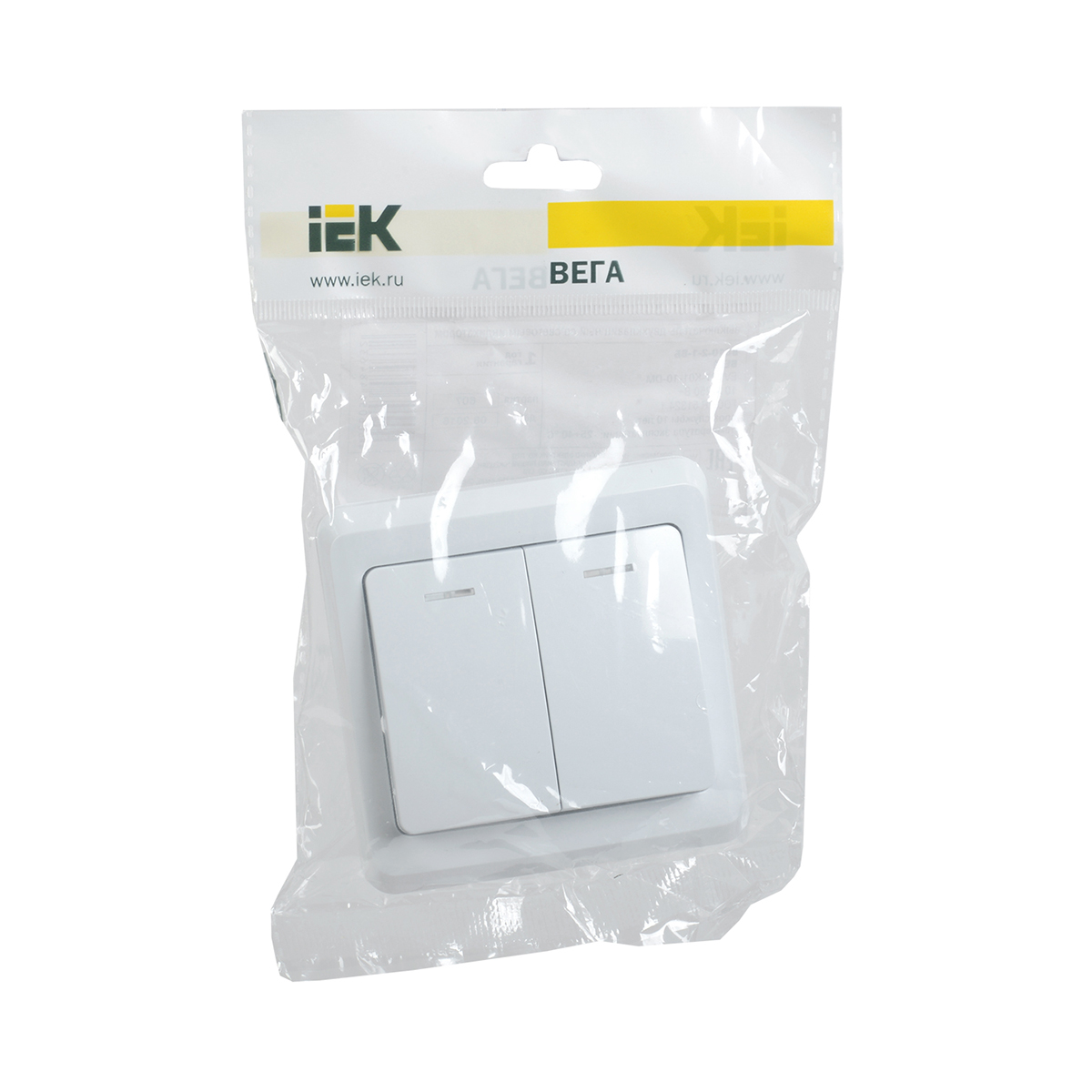 Выключатель "вега" 2-х кл. с индикатором вс10-2-1-вб, 10а, белый (1/50/200) "iek"