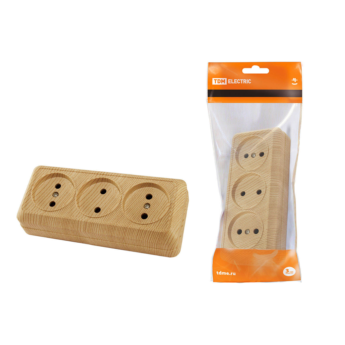 Розетка 3-х местн. откр. уст. 10a 250в ip20 "ладога" сосна (1/6/60) tdm sq1801-0424