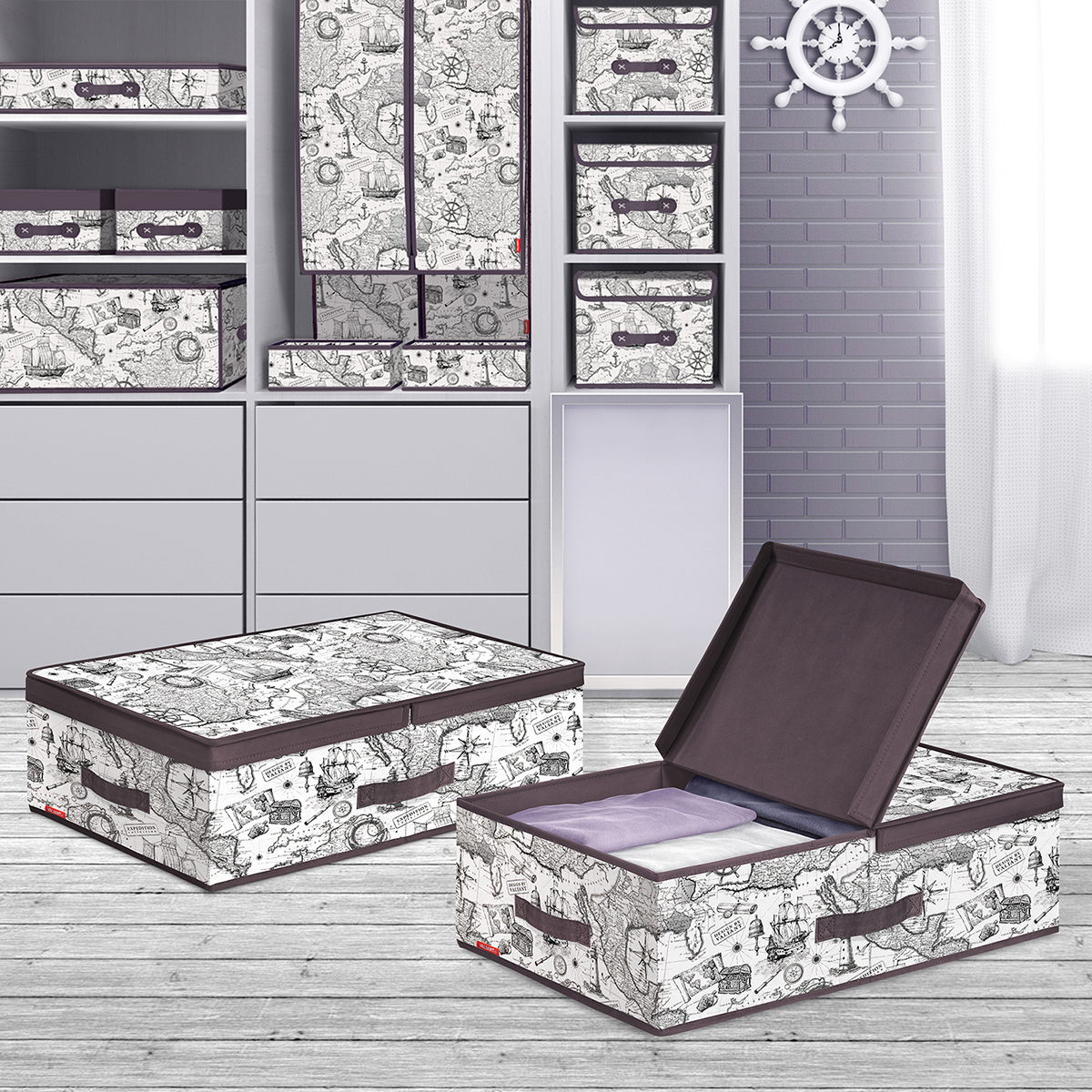 Короб для хранения "expedition" 58*40*18 см с двойной крышкой (1/12) "valiant" ex-box-ld