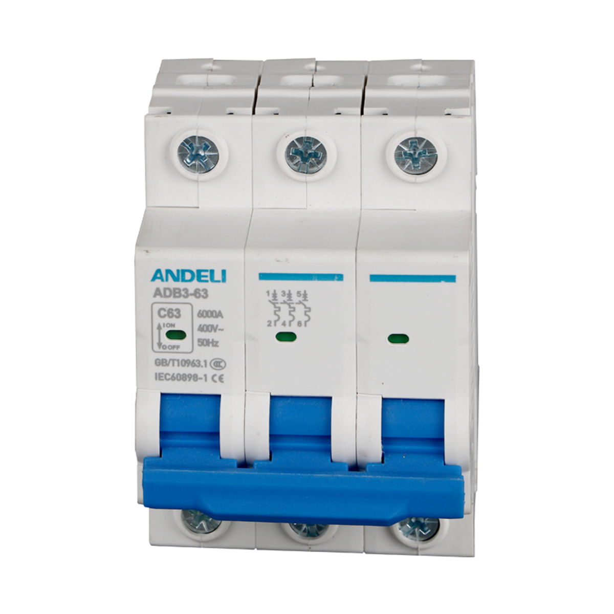 Выключатель автомат. adb3-63 3p 63a 6ka тип c (1/4/60) "andeli"