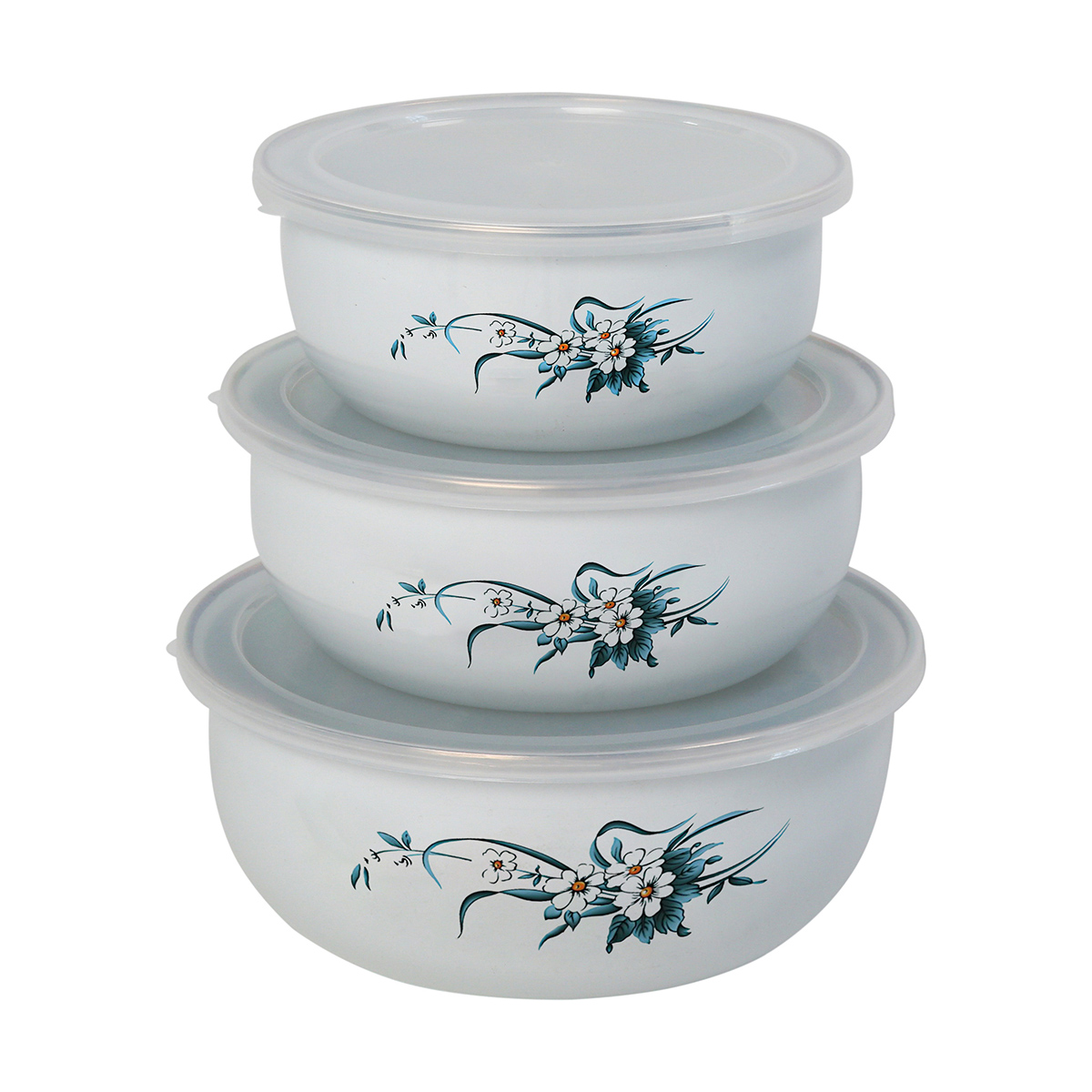 Миски эмалиров. с крышками "primavera" набор 3 шт. (800, 1100, 1600 мл) (1/24) "mallony"