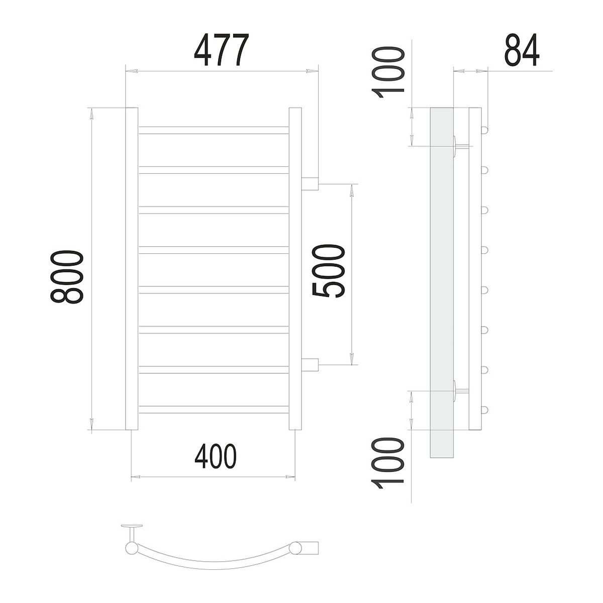 Полотенцесушитель водяной "классик" п8 400*800 боковое подключ. 500 (хром) "terminus"