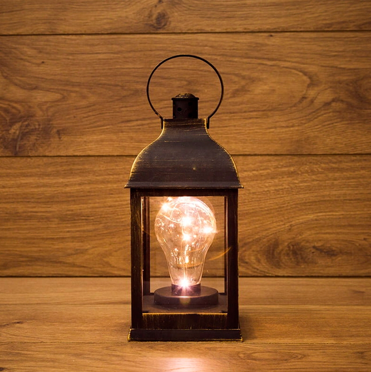 Фонарь декор. с лампочкой 10,5*10,5*22,5 см, бронза, теплый белый свет (1/16) "neon-night" 513-053