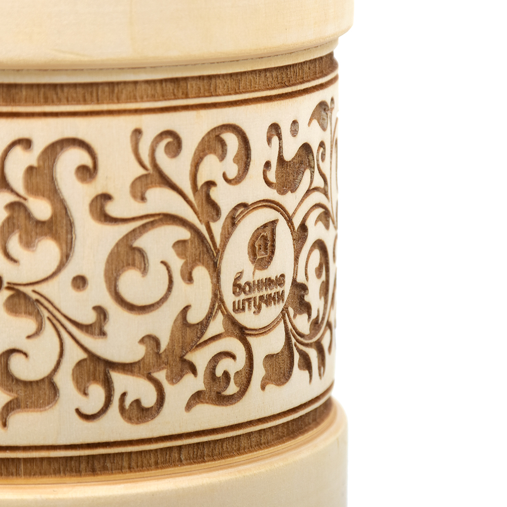 Кружка точёная "бочонок" с выжигом 1 л, липа (1/7) "банные штучки" 33283