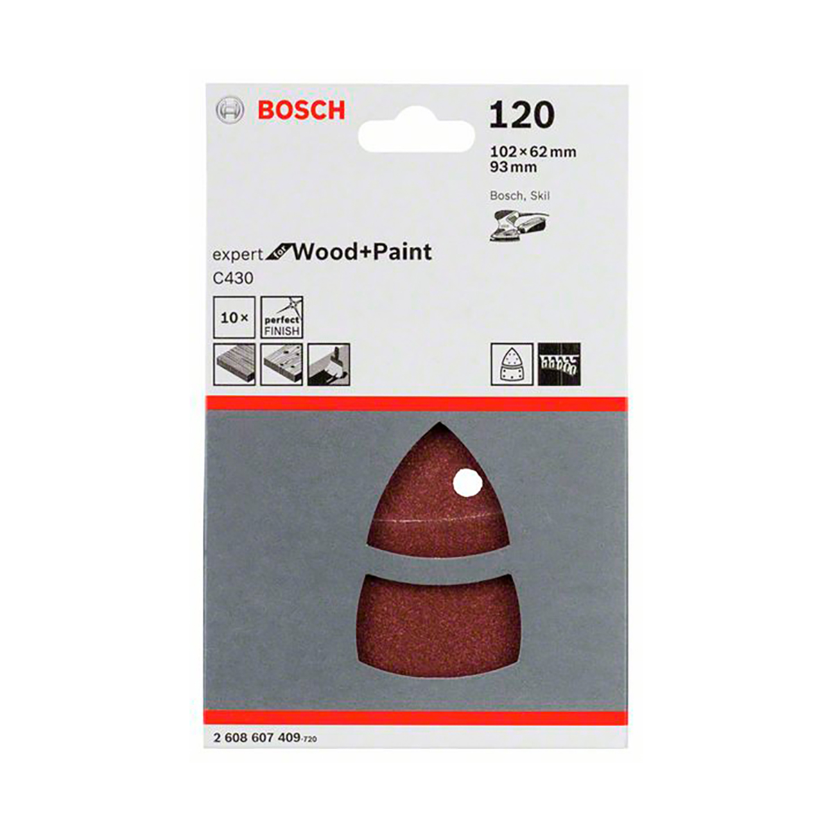 Бумага шлиф. по дереву на липучке  к120  листы 102 х 62/93 мм  (набор 10 шт.) (1) "bosch" 2608607409